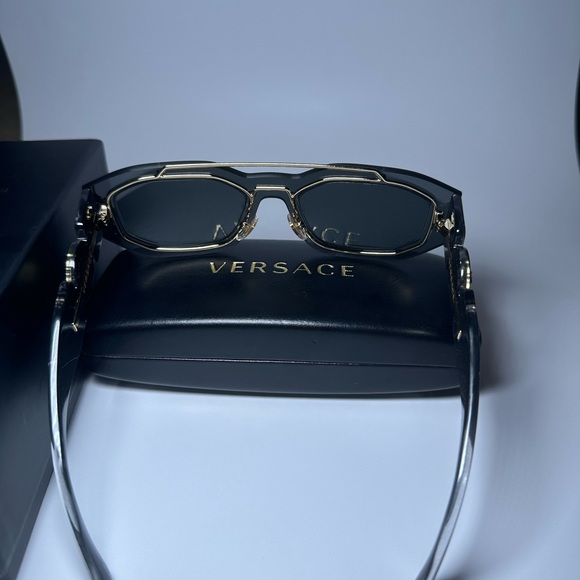 Versace Unisex Sunglasses Transparent Dark Grey Frame; Used Like new - Picture 3 of 9